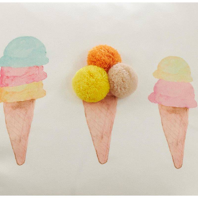 Saro Lifestyle Ice Cream Cone Pom Pom Pillow - Poly Filled, 16" Square, Multi, 3 of 5
