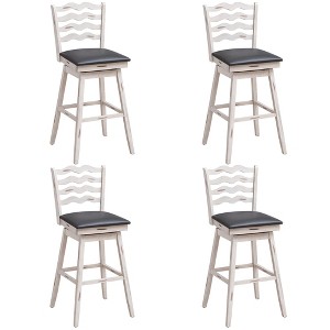 Costway Set of 4 Swivel Bar Stools Bar Height Upholstered  Faux Leather Dining Chairs - 1 of 4