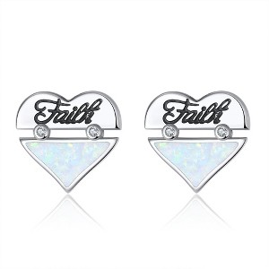 Heart Stud Earrings for Women Engraved Faith Created Fire Opal Ginger Lyne Collection - 1 of 4
