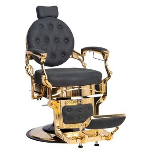 Karl Home Vintage Black With Gold Frame Heavy Duty Hydraulic Recline Barber Chair - 1 of 4