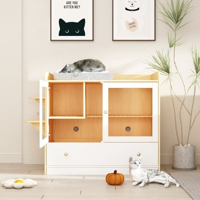 FUFU&GAGA Climbable Cat Cabinet Cat Litter Box Easy to Clean