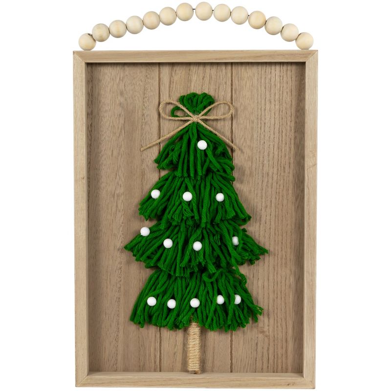 Northlight 14" Knitted Christmas Tree Wooden Framed Wall Sign, 1 of 7