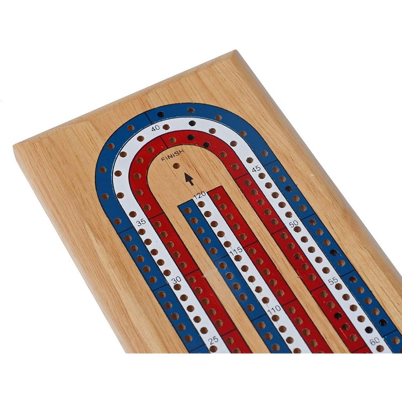 WE Games Classic Cribbage Set - Solid Wood TriColor Continuous 3 Track Board with Metal Pegs, 2 of 7