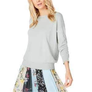 I.N.C International Concepts Womens Ruched-Sleeve Knit Sweater, Green, Large - 1 of 1