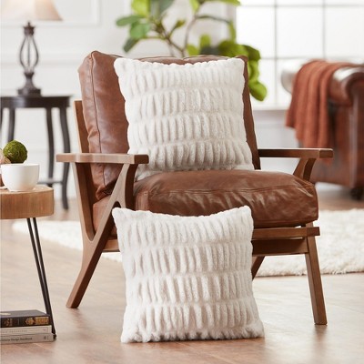 White Ridged Faux Fur Euro Pillow Covers Set