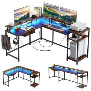 L Shaped Gaming Desk, 68" Computer Desk with File Drawer and Power Outlet - 1 of 4