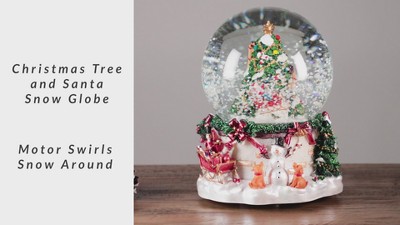 Musical Christmas Tree and Santa Claus Snow Globe with Hand-Painted Base