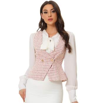 Allegra K Women's Vintage Tweed Double Breasted Sleeveless Plaid Waistcoat Vest