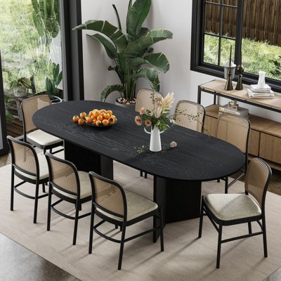 PexFix 79" x 33.5" Solid Wood Farmhouse Dining Table with V-Shaped Legs and Oval Wood Top for Modern Dining Rooms & Family Gatherings Black