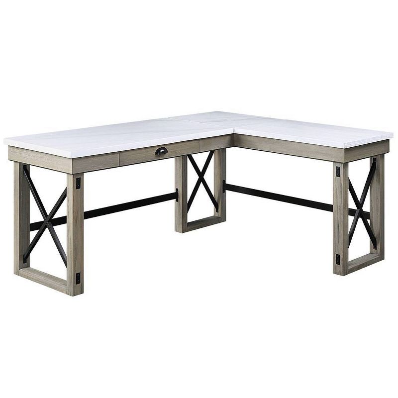 67&#34; Talmar Marble Top Writing Desk Rustic Oak Finish - Acme Furniture, 3 of 10