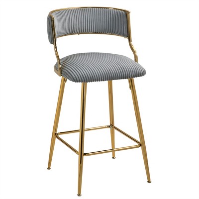 OUTSUPPLY Luxury Corduroy Bar Stool with Back, Golden Base & Footrest for Kitchen Island, Cafe, Vanity