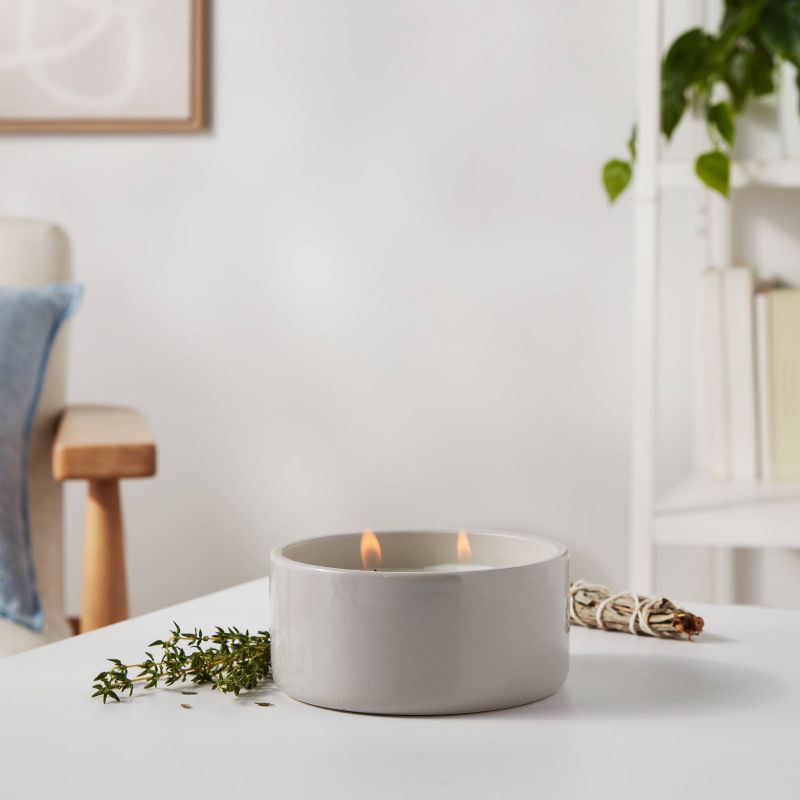 2-Wick Glossy Ceramic White Sage + Thyme Wood Wick Jar Candle Gray 8oz - Threshold&#8482;, 3 of 8