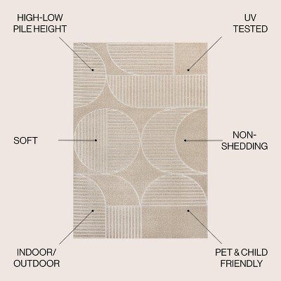 Beige and Cream Geometric High-Low 5x8 Indoor/Outdoor Rug