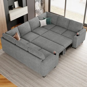 Belffin Chenille U-Shaped 8-Seater Sleeper Sectional - Modular Couch with Pull-Out Bed & All-Module Storage - 1 of 4