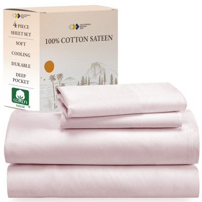 Soft 100% Cotton Sheets Set - Cooling Durable Sateen, Deep Pocket - by California Design Den