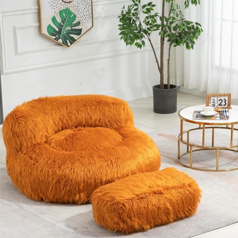 Bean Bag Chair for Adults,Big Round Soft Fluffy Faux Fur Beanbag Lazy Sofa  Bed Cover, (no Filler)(Orange) 6ft (180cm)