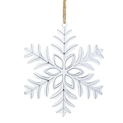 Northlight 5.5" Silver and White Metal Snowflake Christmas Ornament on Jute Rope