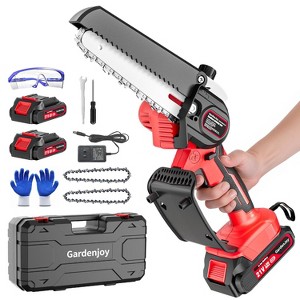 Gardenjoy Cordless Mini Chainsaw - 6 Inch - 21V with 2 Batteries & 2 Chains - Safety Lock & Auto Oiler - 1 of 4
