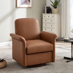 Sapphtopaz 360° Swivel Accent Chair with Wood Base Modern Lounge Barrel Chair with Curved Armrest Bedroom Swivel Chair for Living Room, Bedroom - 1 of 4