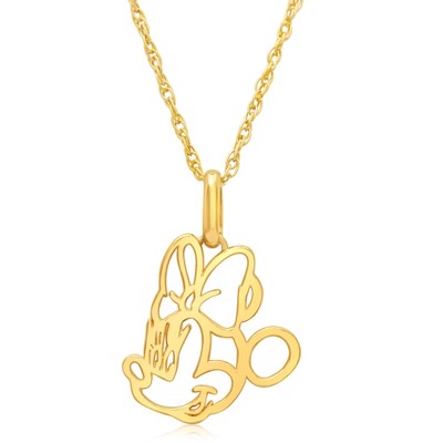Disney Minnie Mouse 14k Yellow Gold Cutout Silhouette Pendant Necklace, 18"