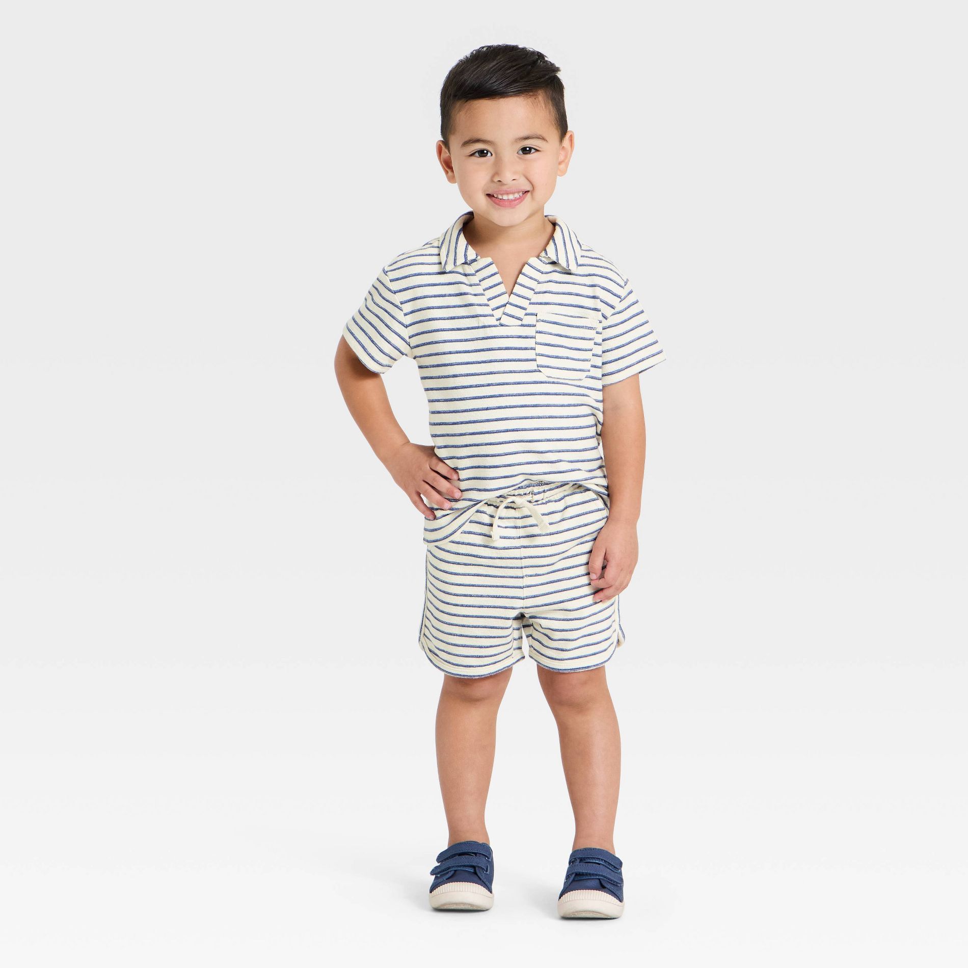 Toddler Boys' Short Sleeve Striped Knit T-Shirt and Pull-On Shorts Matching Set - Cat & Jack™ White/Black