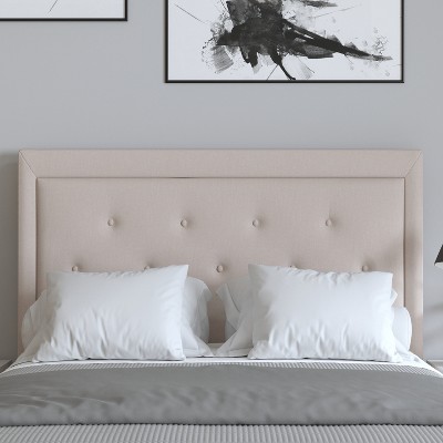 Beige Full Double Tufted Upholstered Platform Bed with Slats