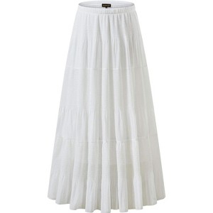 Women's Chiffon High Waist Pleated Maxi Skirt - Flowy A-Line Flared Long Skirt White - 1 of 4