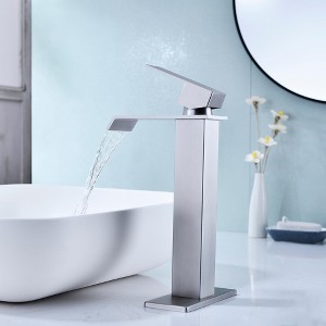 ChicFurnit Bathroom Sink Faucet Waterfall Spout Single Handle for Stylish Vanity Sink, Silver and Gray, 13.58"*8.07"*2.75" - 1 of 4
