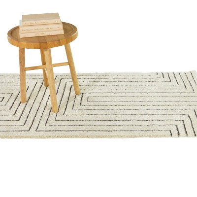 Carmody Cream and Black Geometric Synthetic Runner Rug