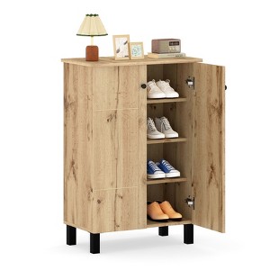 Tangkula Shoe Storage Cabinet 4-Tier Shoe Organizer w/ Removable Shelves & 2 Doors - 1 of 4