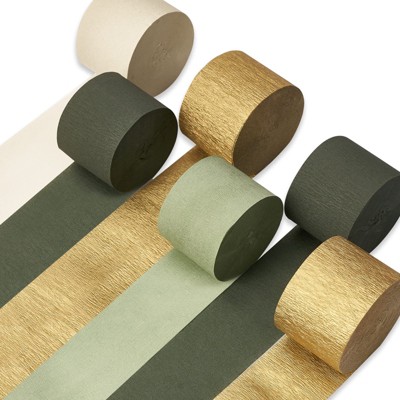 PartyWoo Crepe Paper Streamers Sage Green Hunter Gold Sand White 6 Rolls 492 ft 1.8 Inch x 82 Ft Roll