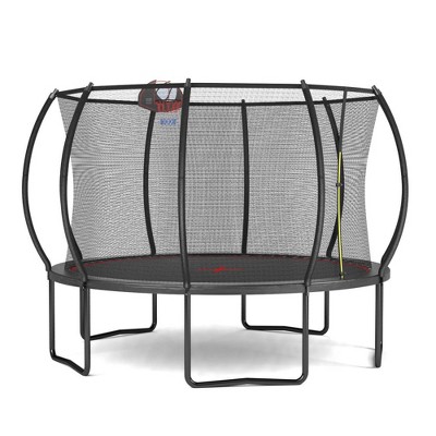 Jump Into Fun 12FT Recreational Pumpkin Trampoline With Basketball Board, Hoop,Ball,Inflatable,Ladder And Safety Enclosure Net For Kids And Adults