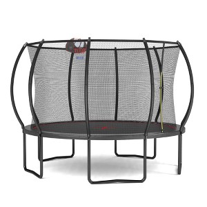 Jump Into Fun 12FT Recreational Pumpkin Trampoline With Basketball Board, Hoop,Ball,Inflatable,Ladder And Safety Enclosure Net For Kids And Adults - 1 of 4