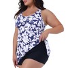 Agnes Orinda Women's Plus Size V Neck Sleeveless Floral Flowy Top with Shorts 2-Piece Tankini Sets - 2 of 4