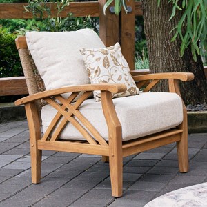 Cambridge Casual Carmel Teak Wood Outdoor Patio Lounge Chair with Tan Cushion - 1 of 4