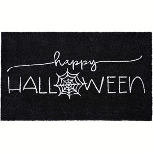 HomeRoots 17" X 29" Black And White Halloween Halloween Happy Halloween Outdoor Coir Door Mat - 1 of 4