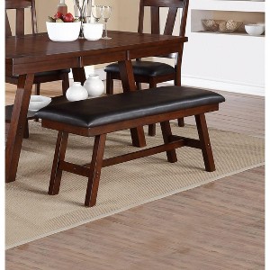 Vynxaria 48"W Contemporary Dining Bench Dark Walnut Finish, Solid Wood/Veneers, Dark Chocolate Faux Leather Cushion (1pc Only) - 1 of 4