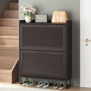 Shoe Storage Cabinet with 2 Flip Louvered Doors, Narrow Shoe Rack Cabinet - 1 of 4