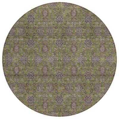 Olive Green Beige And Taupe Floral Washable Indoor Outdoor Area Rug