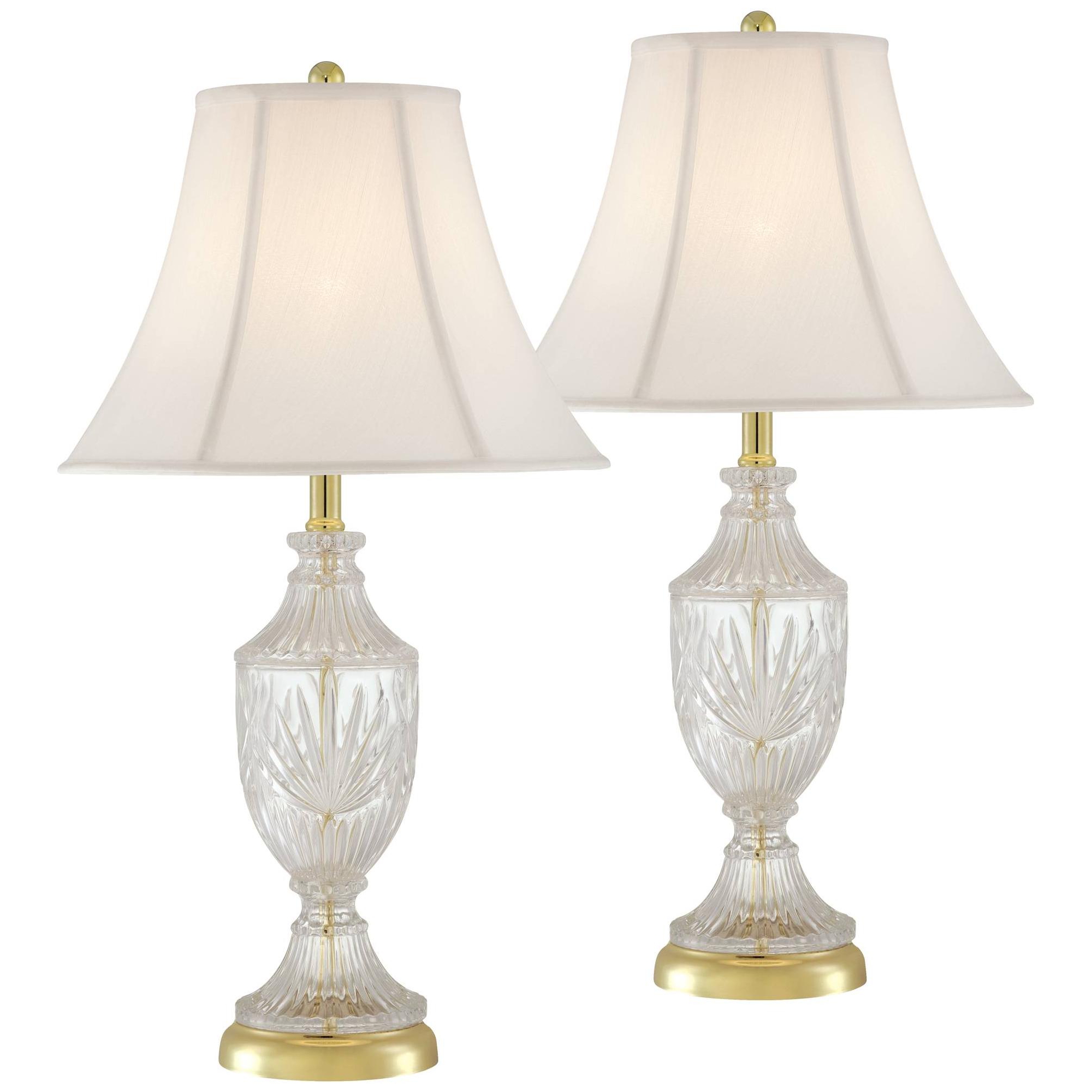 Regency Hill Traditional Table Lamps 26.5" High Set of 2 Cut Glass Urn Brass White Cream Bell Shade for Living Room Family Bedroom Bedside