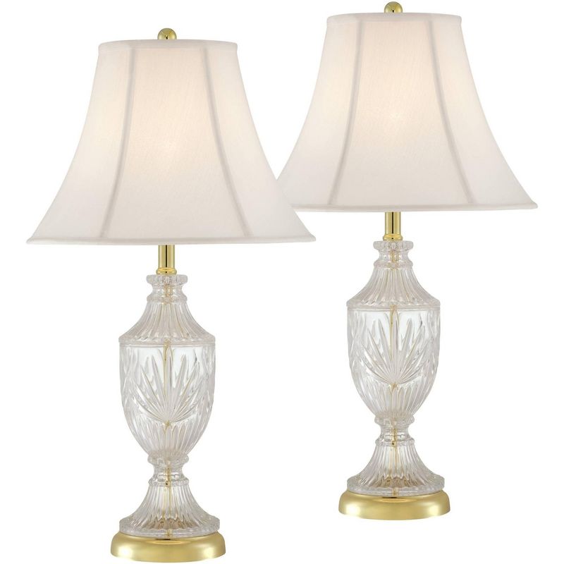 Regency Hill Traditional Table Lamps 26.5" High Set of 2 Cut Glass Urn Brass White Cream Bell Shade for Living Room Family Bedroom Bedside, 1 of 10