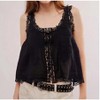 Nmoder  Women Summer Beach Vacation Boho Tie Front Tank Crop Tops Sleeveless Ruffled Lace Trim Scoop - 2 of 4