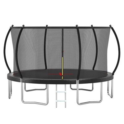 Okak 12/14FT UV-Protected Trampoline with Outer Safety Enclosure, Pumpkin Outdoor Trampolines with Thick Spring, Rebounder for Outdoor