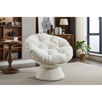 Papasan Chair w/Cushion and Frame,Oversized Comfy Chenille Upholstered Round Swivel Accent Chair for Living Room Bedroom