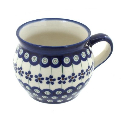 Blue Rose Polish Pottery Flowering Peacock Bell-Shaped Mug