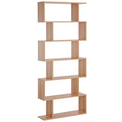 Munora 75.5" H 6-Tier Oak Wooden Bookcase - 31.5"L x 9"W Freestanding Storage Shelf, Room Divider