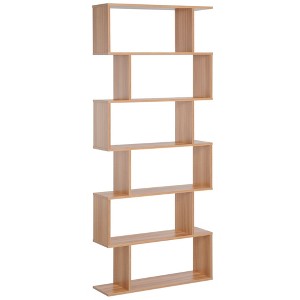 Munora 75.5" H 6-Tier Oak Wooden Bookcase - 31.5"L x 9"W Freestanding Storage Shelf, Room Divider - 1 of 4