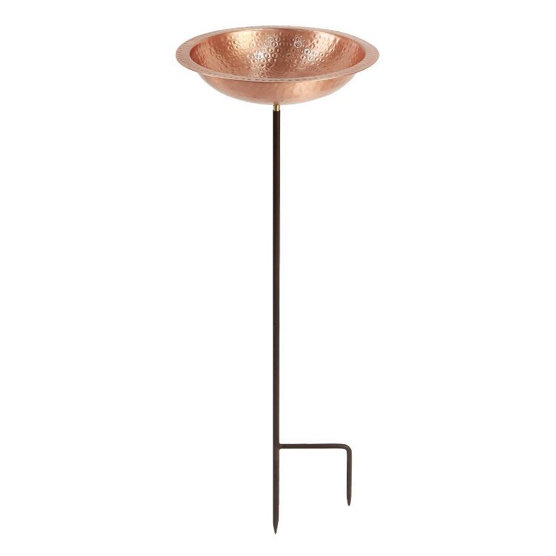 39.25&#34; Hammered Solid Copper Birdbath with Stake Satin Copper - ACHLA Designs, 1 of 5