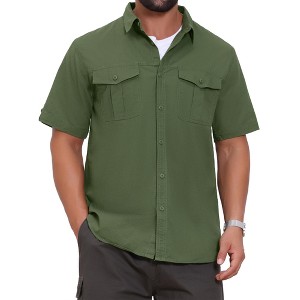 INSPIRE CHIC Men's Fishing Summer Short Sleeve Solid Cargo Shirts - 1 of 4