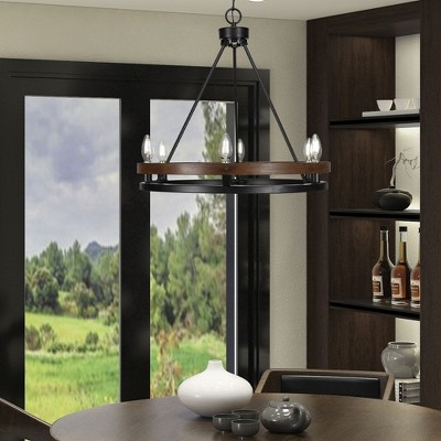 Toltec Lighting Belmont 6 - Light Chandelier in  Matte Black/Wood Grain